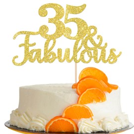 1 pieza dorada de 35 y fabulosa decoración para tartas con purpurina, treinta y cinco fabulosas decoraciones para tartas de feliz 35 cumpleaños para 35 aniversario de boda, suministros de fiesta de cumpleaños