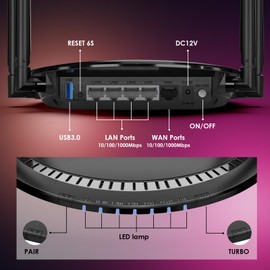 WAVLINK 2025 AC1200 Dual Band WiFi Router, 1200Mbps High-Speed Wireless Internet, 4 Gigabit Ports, USB 3.0, Touchlink Technology, WPA3 Security, Parental Control, Supports Up to 128 Devices