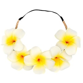 Hawaiian White Plumeria Flower Crown Headband, Stretch Fit, One Size, Luau Beach Festival Accessory