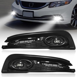 LED Fog Lights Fit for 2013 2014 2015 Honda Civic 4-Door Sedan, Front Bumper Driving Light Kit, Fog Lamps Replacement with Wiring Harness,Clear Lens,Plug and Play