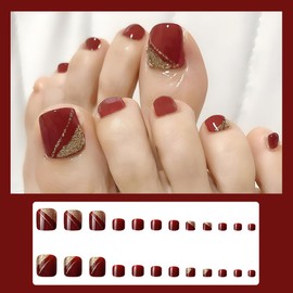 JUSTUSNX 24 Pcs Red Heart Shape Glitter Powder Toenails