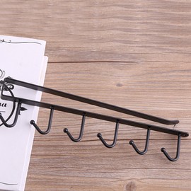 Gancho multifuncional para clóset, porta tazas para colgar ithout - Estante organizador de perforación, para tazas, copas de vino, utensilios de cocina, corbatas y bufanda, gancho para colgar (negro)