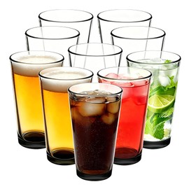 TOBEFORT Beer Pint Glasses 16 oz – Set of 10, Heavy Duty Clear Glass Tumblers for Cold Beverages, Thick Walls & Stackable Base, Classic Highball Drinking Glasses for Home, Kitchen, Bar or Restaurant