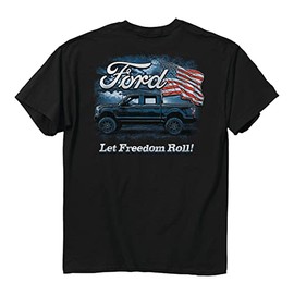 Buck Wear Ford F-150 Pickup Truck Let Freedom Roll American Flag Black T-Shirt, XL