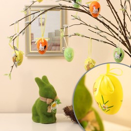com-four® Easter Eggs in Bright Colours and Designs with Ribbon for Hanging