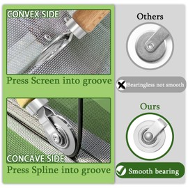 King&Charles Screen Repair Kit/Tool, Screen Roller Tool, Steel Roller with Bear, 32 ft Spline, Removal Hook, 3 in 1 Window Repair Kit, for Installing Door Window Mesh.