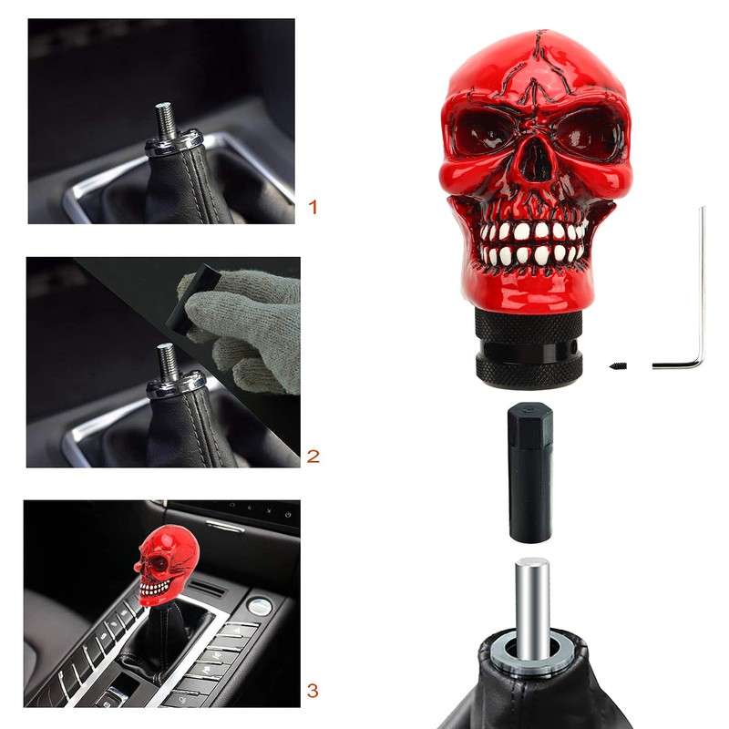 Skull Gear Shift Knob Red Universal Skull Head Resin Shift