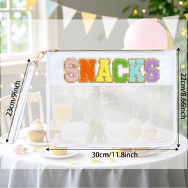 Chenille Letter Bag, Clear Snacks Bags Travel Pouch Makeup Bags with Zipper, Nylon Clear Cosmetic Toiletry Bag for Women Girls