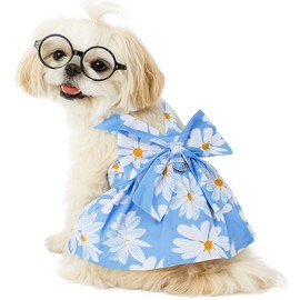 Small Dog Harness Dress Cat Princess Dresses Summer Daisy Clothes for Pet Female Puppy Outfit Cute Bow Tie Leash Set for Shih Tzu Chihuahua Yorkies, L