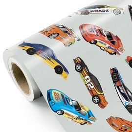 WRAPAHOLIC Car Wrapping Paper Roll - Mini Roll - 17 Inch x 16.5 Feet - Racing Cars Wrapping Paper, Perfect for Kids Boys Birthday, Baby Shower