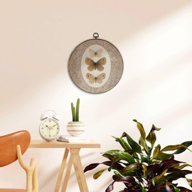 EGVQK Vintage Butterfly Floral Round Wall Art, Neutral Moody Butterfly Framed Canvas Prints Wall Art, Retro Moth Round Canvas Hanging Walls Decor for Home Bedroom Living Room Decorations, 10x10in