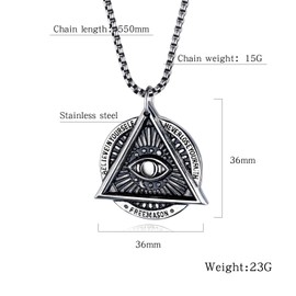 UMtrade Masonic Necklace Eye of Providence Jewelry Ancient Mystic Symbol Triangle All Seeing Eyes Pendant Freemason Devil's Eye Charm, Stainless Steel