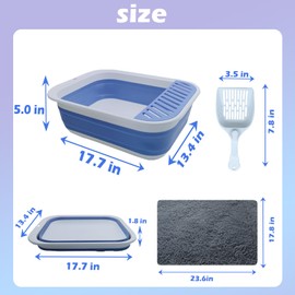 MUYG Collapsible Small Cat Litter Box,Open Top Cats Litter Pan with Scoop Foldable Shallow Kitten Potty Toilet Waterproof Cat Travel Litterbox Anti-Splashing Low Entry Semi-Enclosed Easy Clean(Blue)