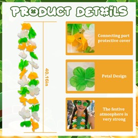 12PCS Mardi Gras Flower Leis Hawaiian Flower Lei for Mardi Gras Party Decorations,Orange Green and White Hawaiian Necklace Party Favors,Masquerade Costume Accessories for Parade