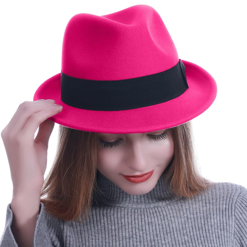 HEYANN Fedora Hats,100% Sheep Wool Short Brim Trilby Panama Hat
