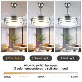 ONELLH Chandelier Ceiling Fan with Remote Control 12 Speeds, Modern Retractable Ceiling Fans with LED Lights, Reverse Fandeleir Fan for Summber and Winter Fit for Dining Room