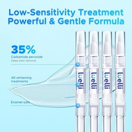 Luelli Teeth Whitening Pen, 50+ Uses - Travel Size Professional Tooth Whitener Gel, Extra Strength Organic Teeth Bleaching Gel for Sensitive Teeth, Instant Stain Removal, Simply White Smile, 4 Count