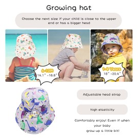 JUPSK Toddler Sun Hat Kids Summer Bucket Hat UPF50 Wide Brim Dinosaur Beach Flap Cap with Adjustable Chin Strap for Child Baby Boys Girls 1-4 Years