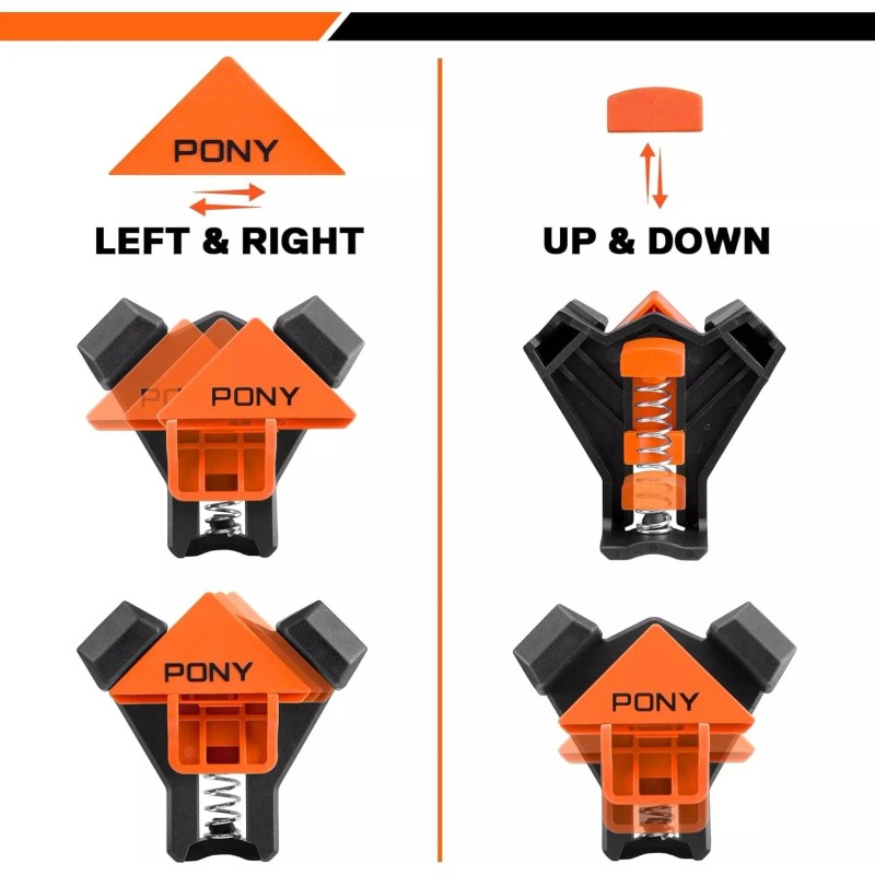 PONY 4Pk Quick-Release Corner Clamp for Woodworking, 90 Degree Right