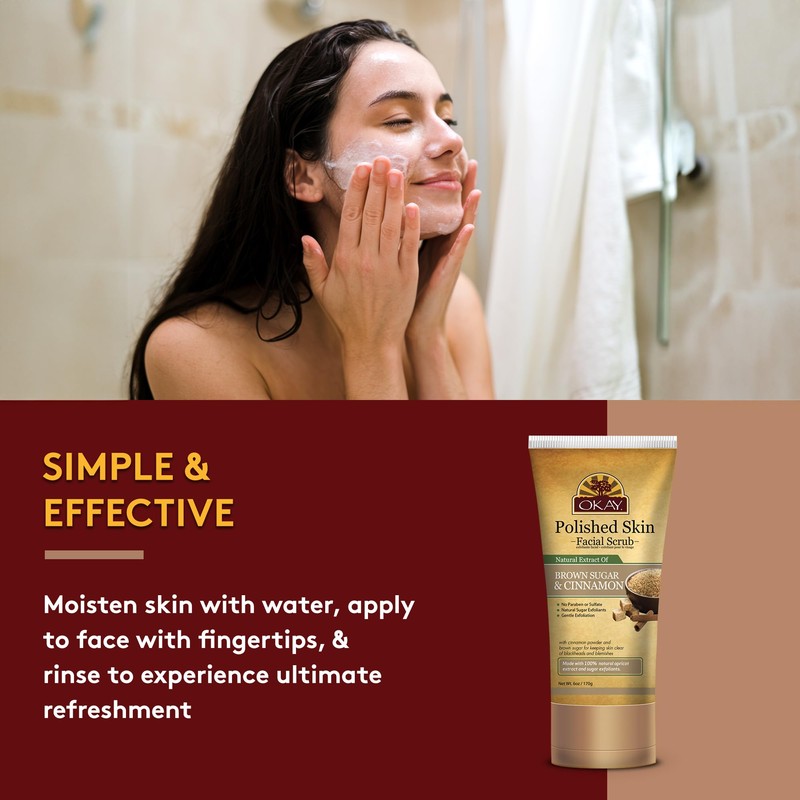 OKAY POLISHED SKIN BROWN SUGAR&CINNAMON FACIAL SCRUB Helps Clear Blemishes,Clear