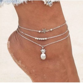 Fashion Jewelry Women's Fashion Jewelry Silver Or Gold Pineapple Star Anklet Bracelet 77-1 - Silver