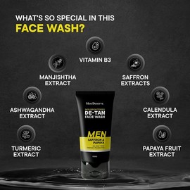 Men Deserve Skin Brightening Face Wash for Men | De-TAN Face Wash for Men with Saffron and Papaya | Sulphate and Paraben Free