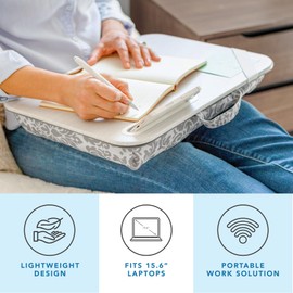 LAPGEAR XL Designer Lap Desk with Phone Holder and Device Ledge - Gray Damask - Fits up to 17.3 Inch Laptops - Style No. 45524
