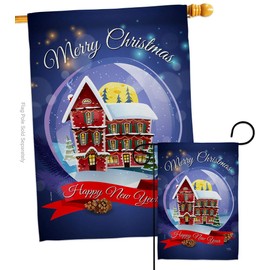 Breeze Decor Winter Home Snowglobe Garden House Flag Set Christmas Santa Marry Xmas Present Reindeer Season Wintertime Snow Decoration Banner Small Yard Gift Double-Sided, Made in USA