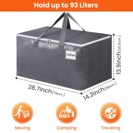 BlissTotes Large Moving Bags, Storage Bags with Zippers, Handles Moving Supplies with lids, Heavy Duty Totes for Storage Bags for Space Saving, Moving and Storing 93L, 6 Pack