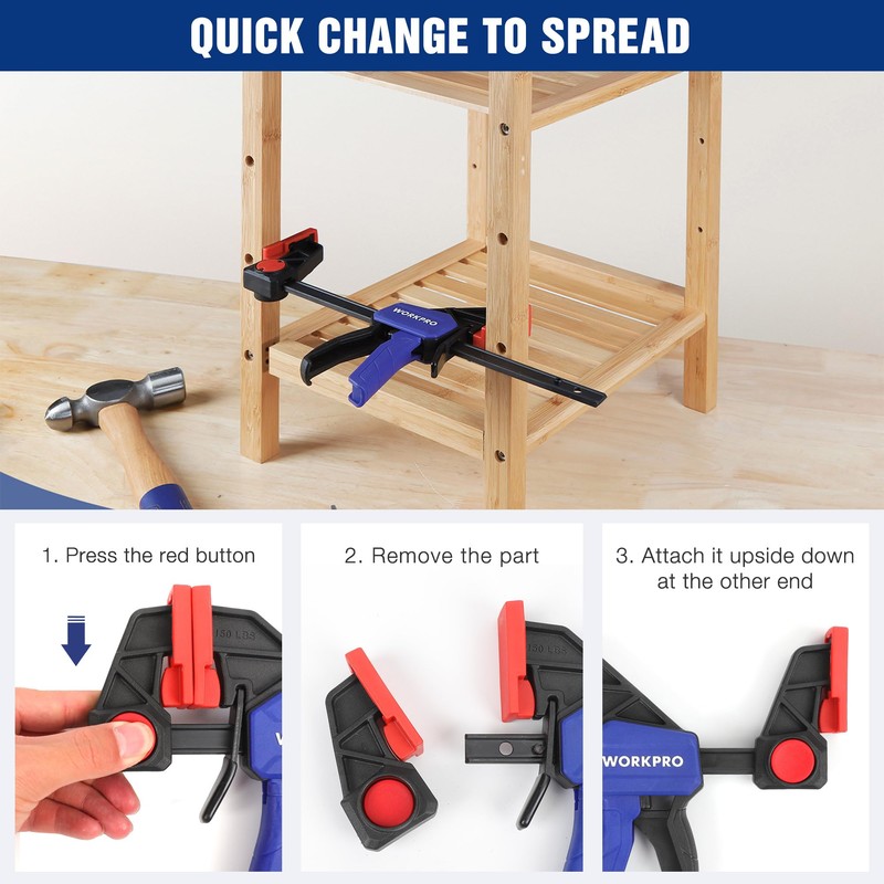 WORKPRO 150mm Ratchet Bar Clamp Set, 285mm Spreader, Quick Release