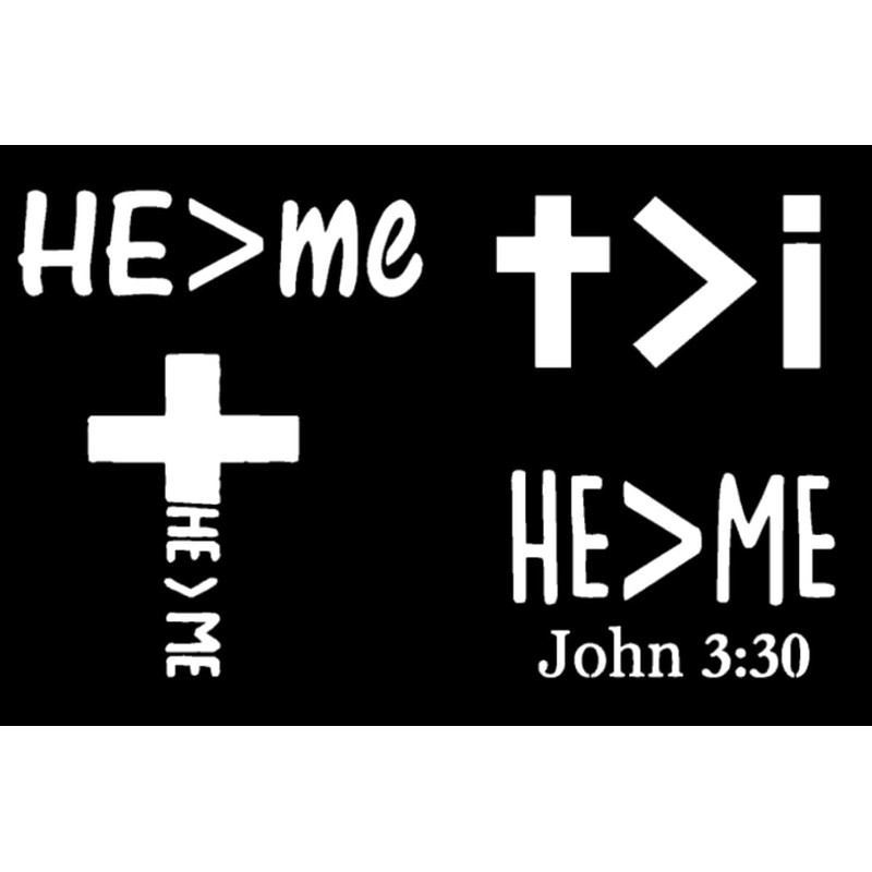 He is Greater Than Me Decal 4 Pack: Text, Cross,