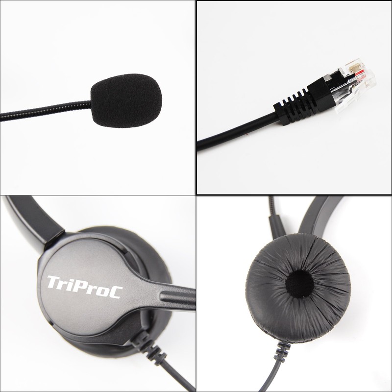 TriProC Binaural 4 Pin RJ9 Auriculares telefónicos para teléfonos fijos