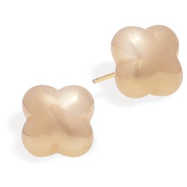 Sonateomber Gold Pearl Puffy Clover Stud Earrings for Women, Dainty Cute Beige Cross Polished Lightweight Hypoallergenic Earing Prom Fashion Jewelry Gift