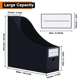 Srvnpioy Pack of 6 Magazine File Holder with Lables, Cardboard Magazine Files, Recyclable Magazine Rack, Document File Organiser Rack for Office School Home, Black