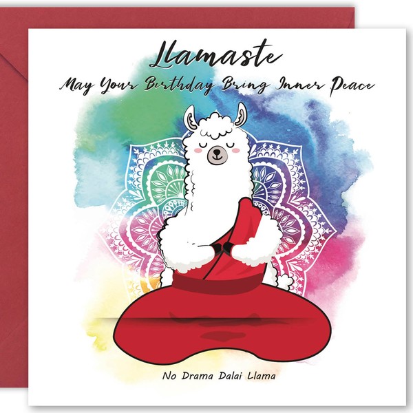 Cult Kitty - Llamaste - Llama Birthday Card for Him - Cute Llama Birthday Card for Her - Mum Birthday Card - Dad Birthday Card - Cards for Boyfriend, Girlfriend - No Drama Llama - Namaste Birthday