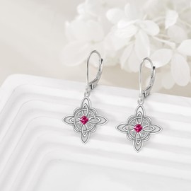 Sterling Silver Witch Knot Earrings Birthstone Drop Dangle Leverback Earring For Women Birthday Christmas Gifts, Sterling Silver