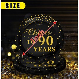 SietDESEO 50 PCS Cheers to 90 Years Paper Plates 7 Inch Disposable 90th Birthday Dessert Plates for Birthday Dinner Party Supplies