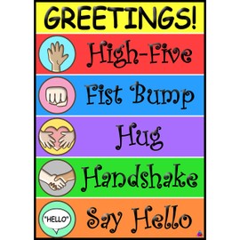 Greetings Poster for Kids- Laminated, Size 14x19.5 in.- Classroom Decorations, Pediatrician Doctors Office Decor, Back To School and Teachers Supplies, Preschool and Elementary Welcome Sign