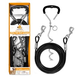 Heavy Duty Dog Tie Out Cable and Stake for Large to Extra Large Dogs Upto 150 LBs – Anti-Tangle, Rust-Resistant, 360° Swivel Leash System – 18 Inches Spiral Anchor and 7mm 30 FT Long Leash