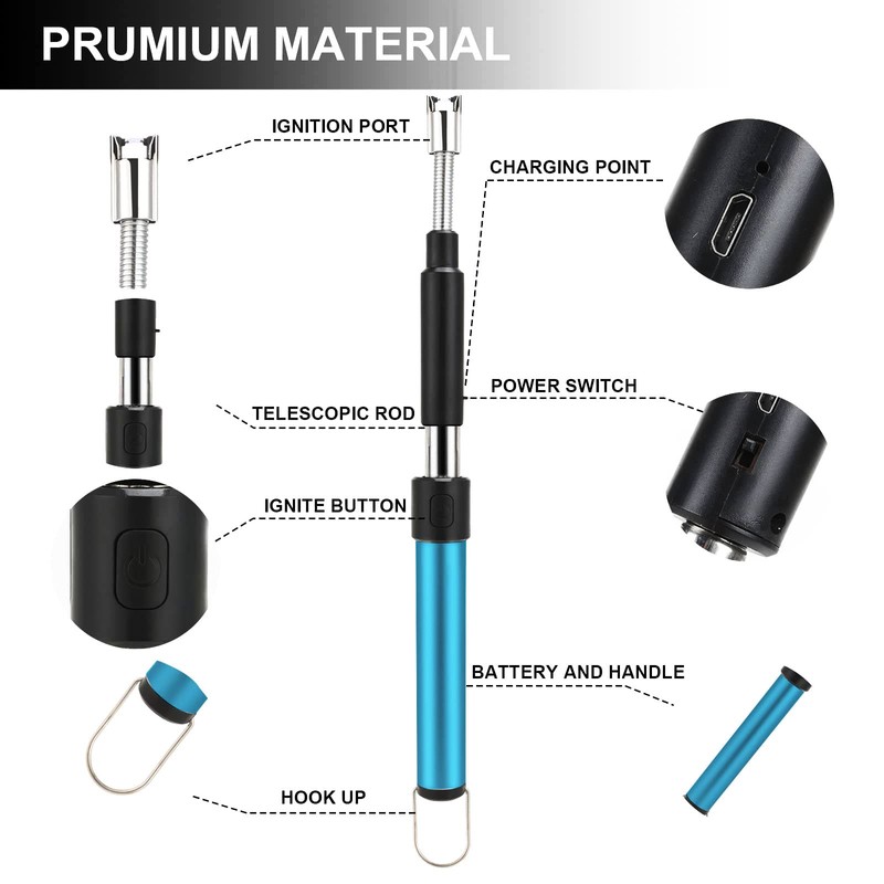 Electric Long Lighter,Retractable Length(11.4in-27.55in),Lgnition Port Can be Rotated 360°,Flameless Electronic
