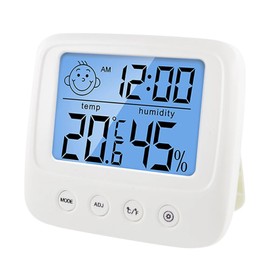 Indoor Temperature Humidity Meter Smile Face Model Alarm Date Display with Backlight Room Thermometer Hygrometer for Baby Room
