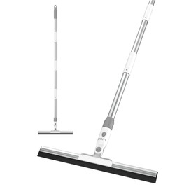 Floor Squeegee with 17" Silicone Blade and 51" Aluminum Handle, Water Squeegee Broom for Bathroom, Shower, Tile, Garage, Deck and Window Cleaning – LJGG (Gray/White)
