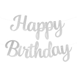 CHEERYMAGIC Silver Happy Birthday Banner Glitter Birthday Bunting Banner for Birthday Party Decorations Birthday Garland for Girls Boys Women Men Party Favor Decor Supplies A9SFSRLQ (Silver)