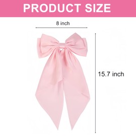 2PCS Big Bow Hair Clips - French Hair Clips - Soft and silky with long satin ribbon - Perfect as pink bow, hair bow, and hair accessories - Suitable for women (Pink and Hot Pink)