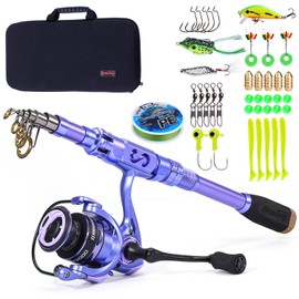 Sougayilang Fishing Rod and Reel Combos Carbon Fiber Telescopic Fishing Pole with Smooth Reel Combo Saltwater Freshwater Kit 2.1