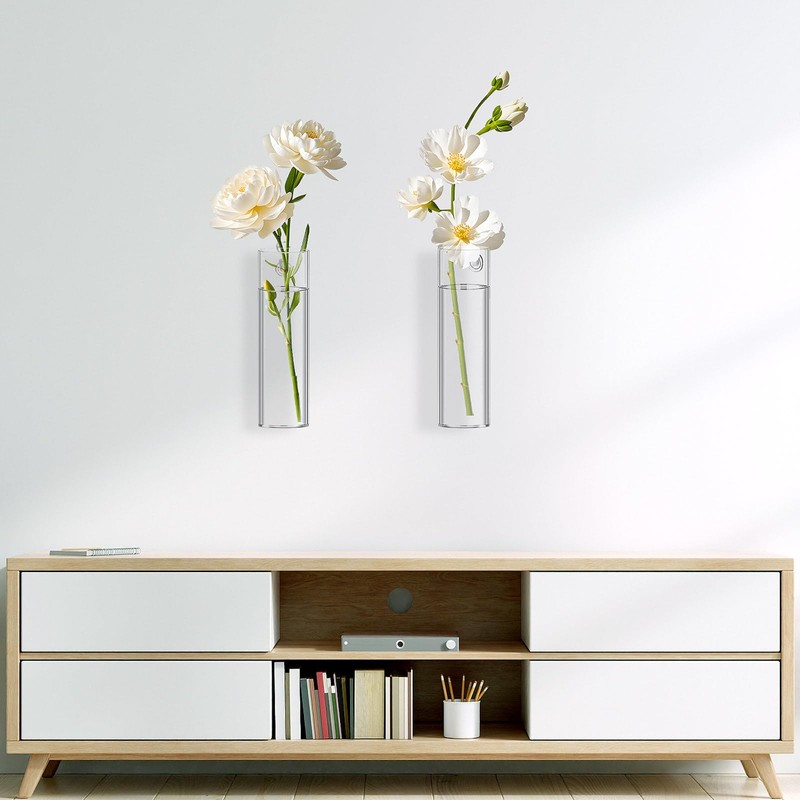 2 Pack Glass Wall Planter Hanging Vases 1.84x5.93 Inch Modern