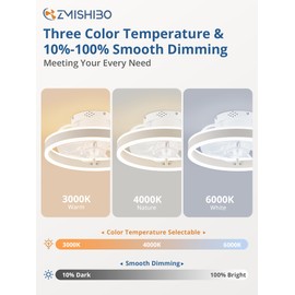 ZMISHIBO Low Profile Ceiling Fans with Lights and Remote, Modern Flush Mount Ceiling Fan, Dimmable LED Small Fan Light, 13 Inch Fandelier Ceiling Fan with Light for Bedroom, White