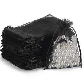 100pcs Organza Bags - 4"x6" Jewelry Bags with Drawstring, Black Mesh for Gift Packaging, Party, Wedding, Festive