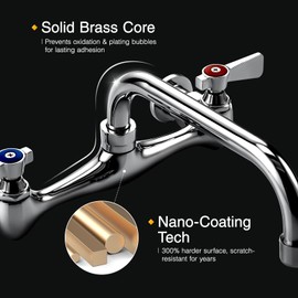 CENOSA Wall Mount Commercial Sink Faucet 8 inch Center Commercial Faucet 8Inches Swivel Spout Wall-Mount Utility Sink Faucets, 2 Handle Wall Mounted Faucets for Kitchen Laundry Room Restaurant