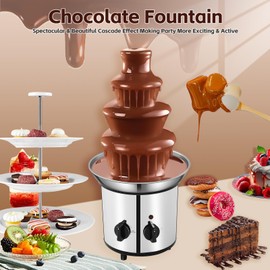 Chocolate Fountain Machine – Electric Stainless Steel Fondue Fountain, 4-Tier, 4-Pound Capacity for Chocolate, Candy, Butter & Cheese, Heated Bowl & Dual Controls